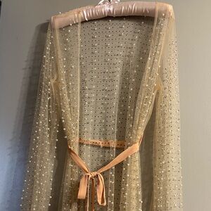 Beach Bunny Tan Mesh Robe/ Cover Up with Pearls and Sequins